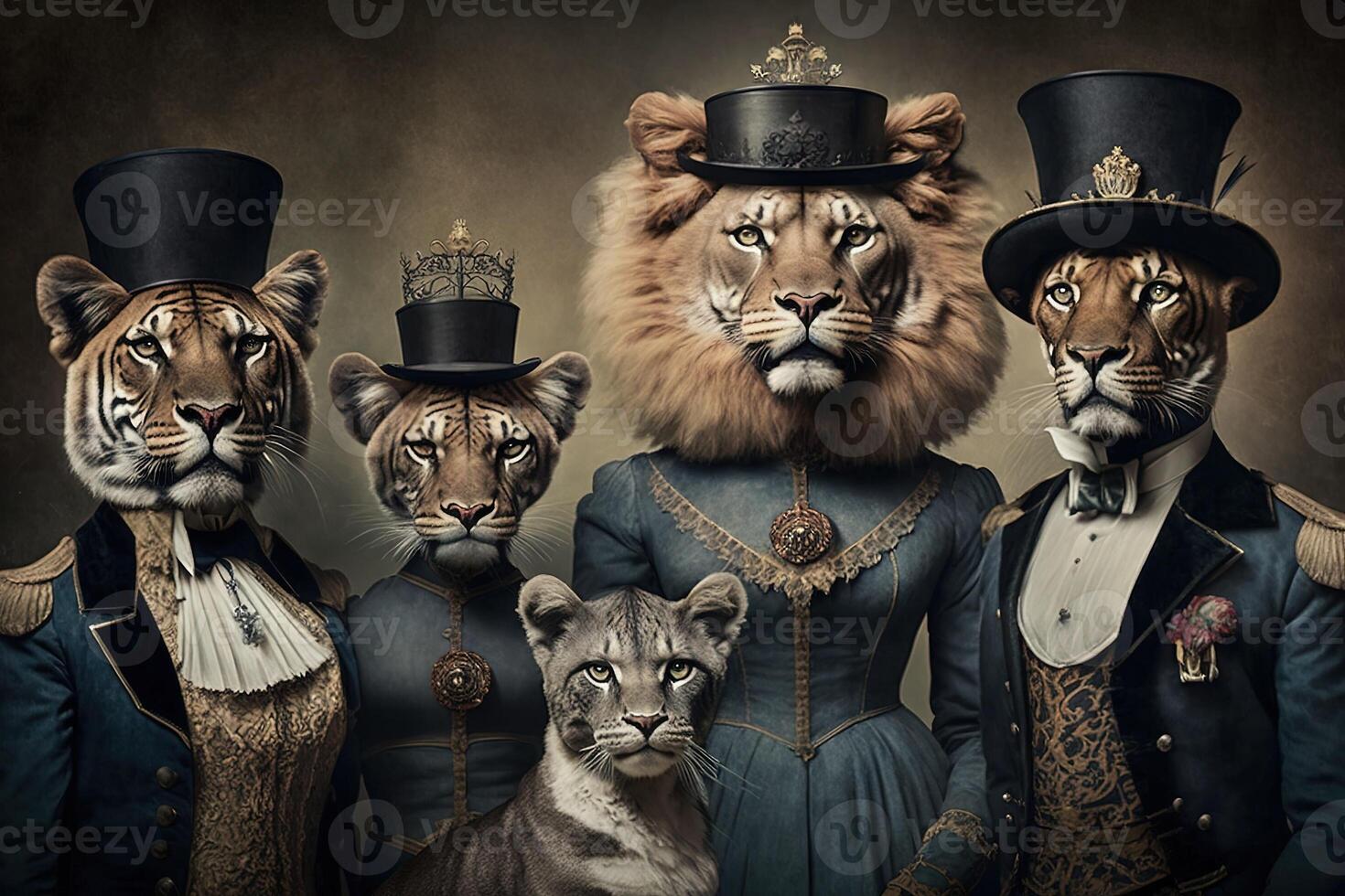 lion animals dressed in victorian era clothing illustration photo