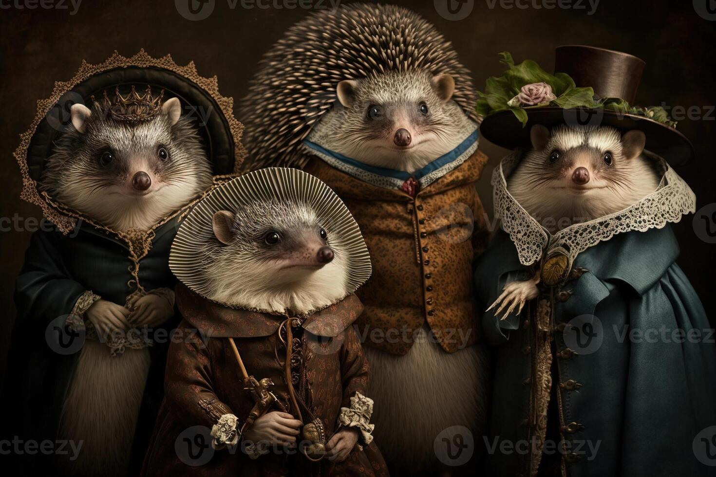 hedgehog animals dressed in victorian era clothing illustration photo