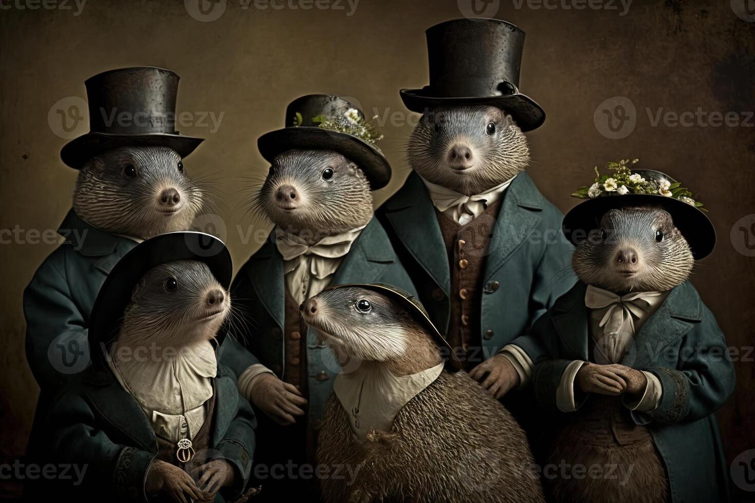 moles animals dressed in victorian era clothing illustration photo