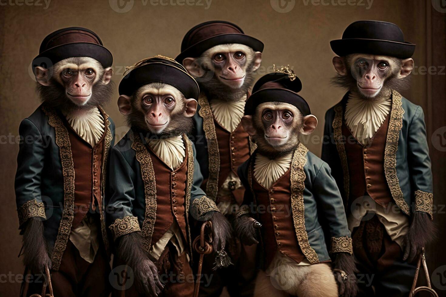 monkey animals dressed in victorian era clothing illustration generative ai photo