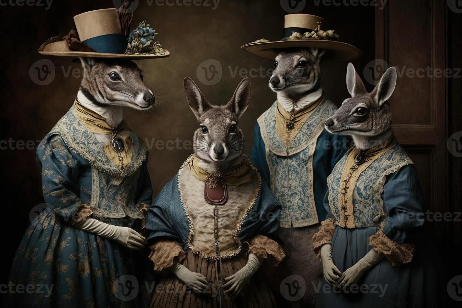 kangaroo animals dressed in victorian era clothing illustration photo