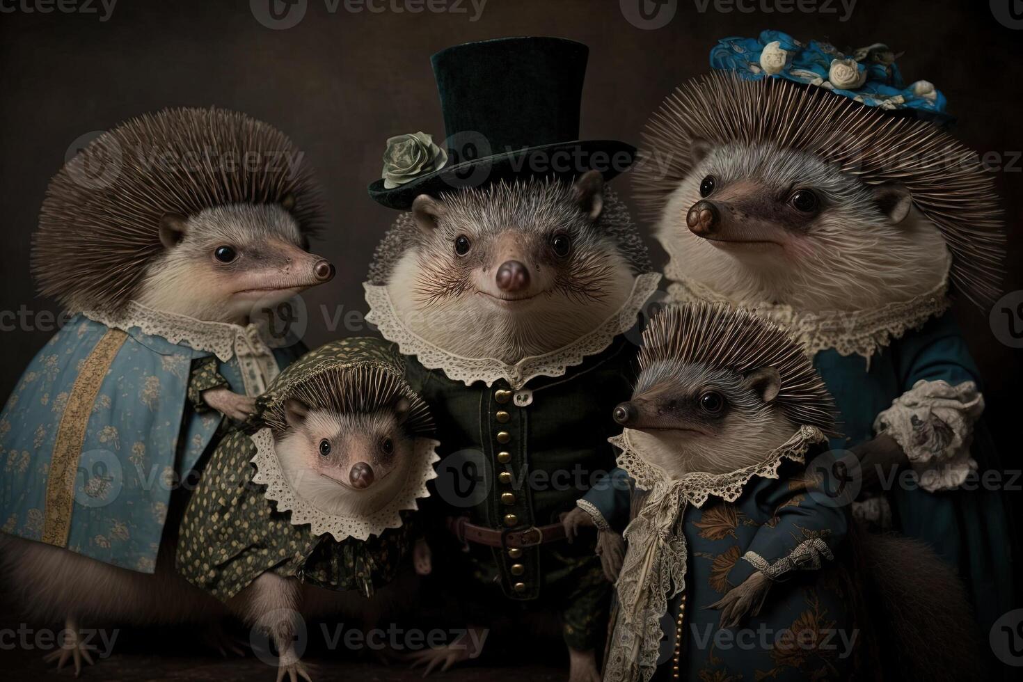 hedgehog animals dressed in victorian era clothing illustration photo