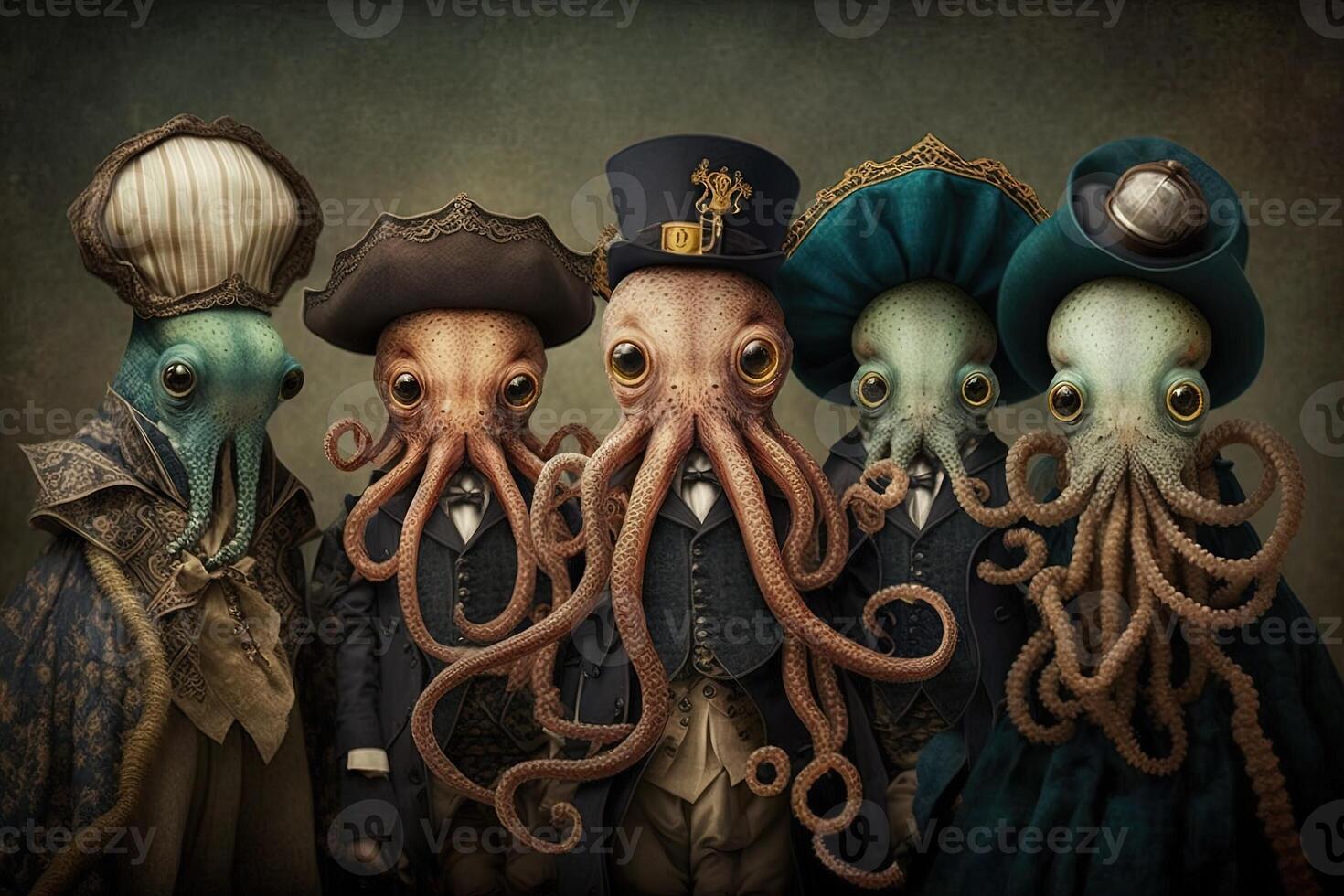 octopus animals dressed in victorian era clothing illustration photo