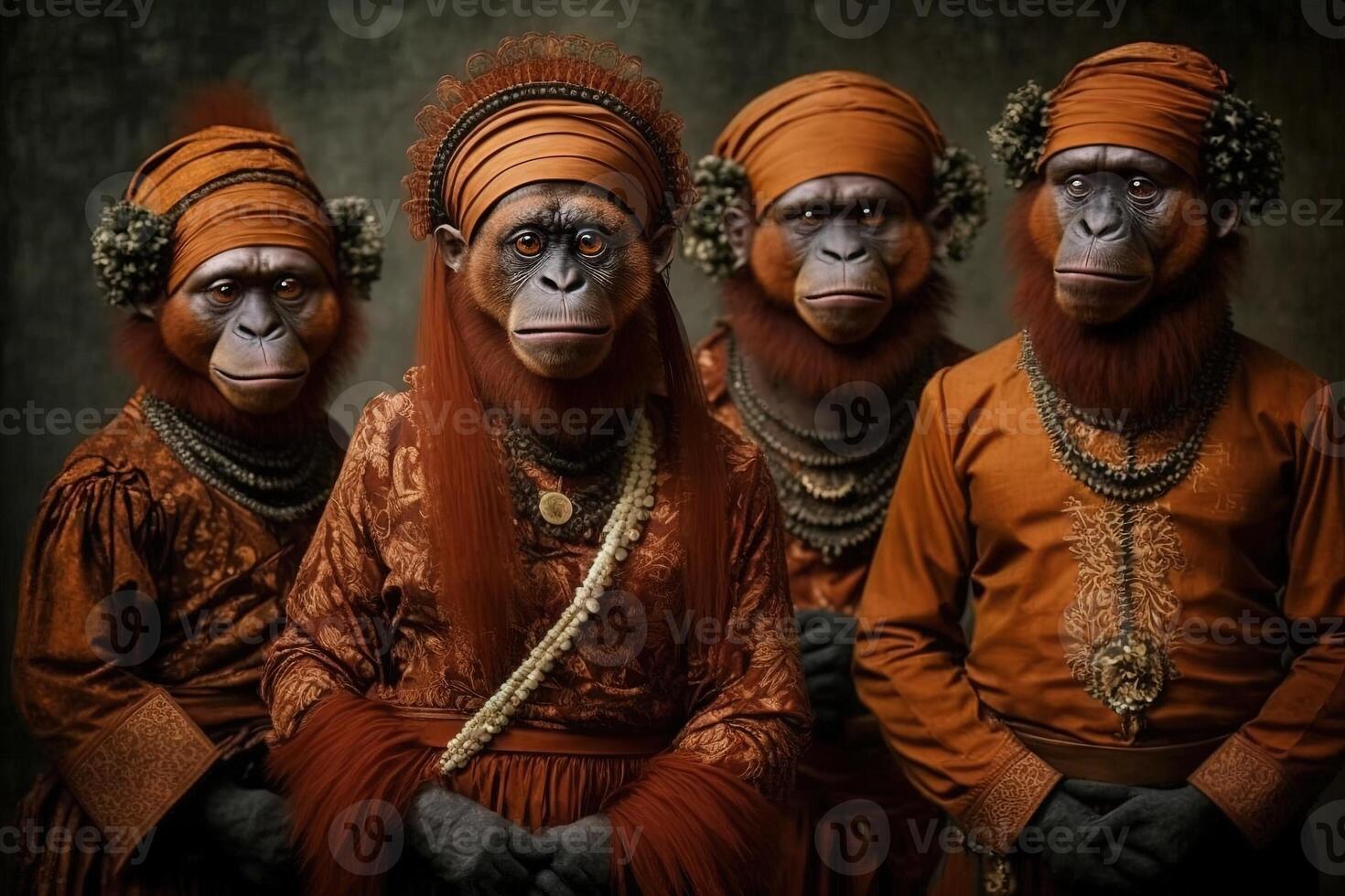 Orang Utan animals dressed in victorian era clothing illustration photo