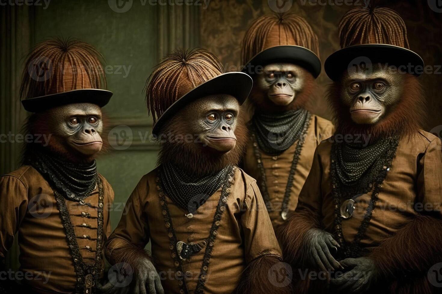 Orang Utan animals dressed in victorian era clothing illustration photo