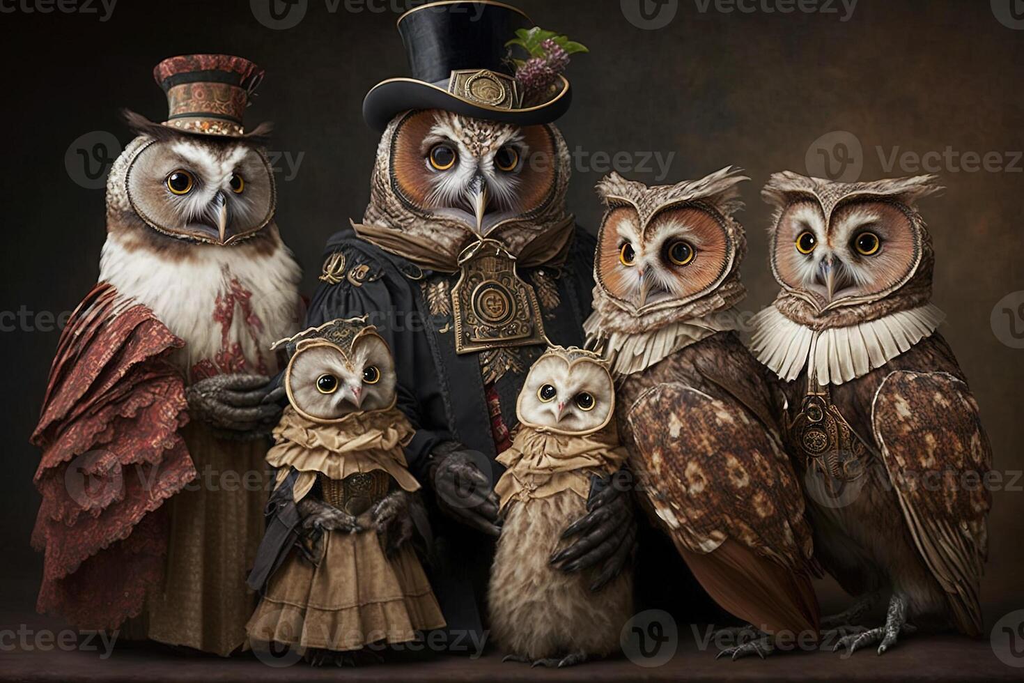 owls animals dressed in victorian era clothing illustration photo