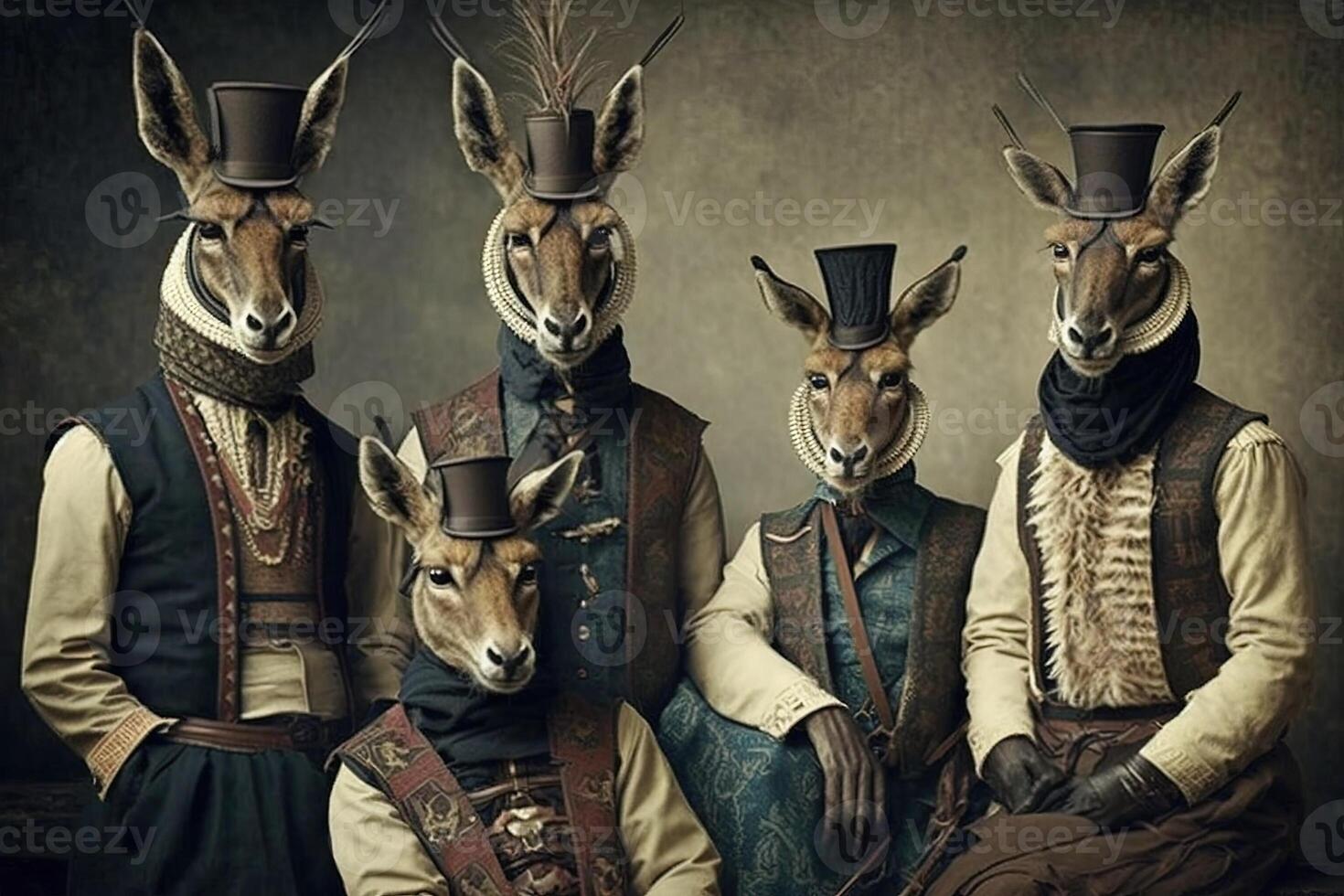 Saiga antelope animals dressed in victorian era clothing illustration photo
