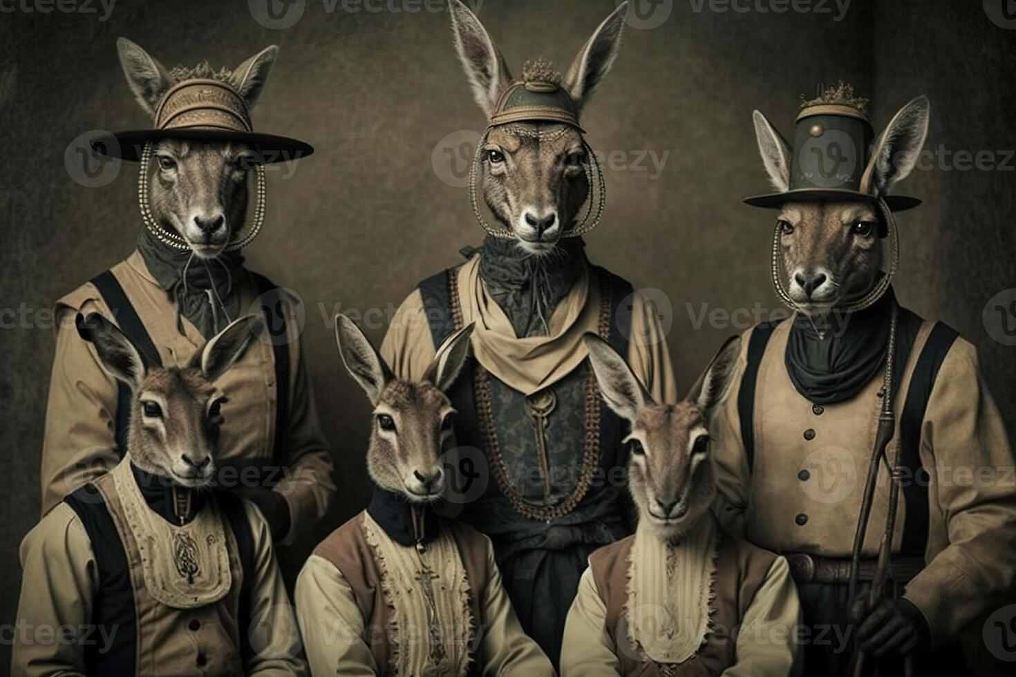 Saiga antelope animals dressed in victorian era clothing illustration photo