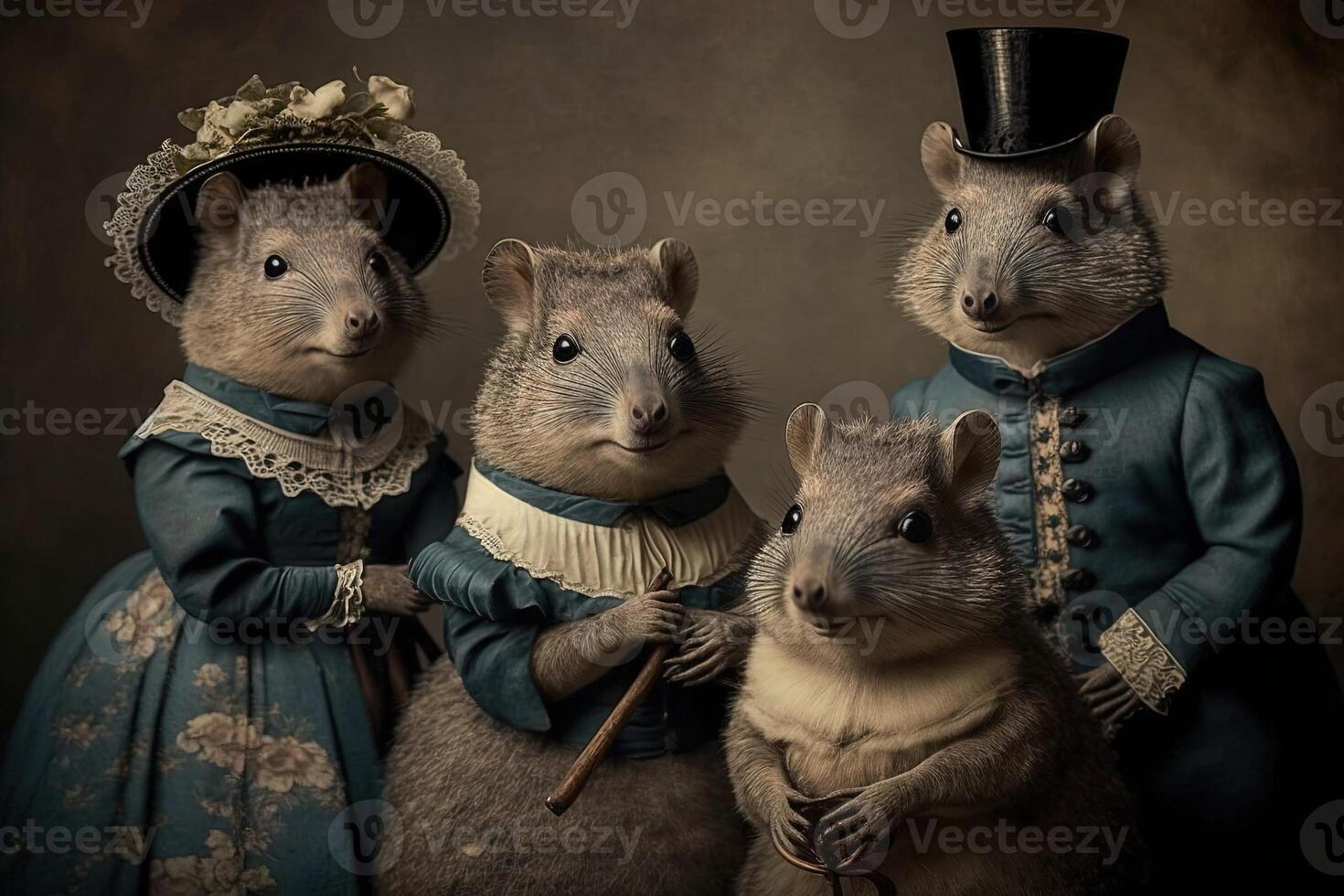 Quokka animals dressed in victorian era clothing illustration photo