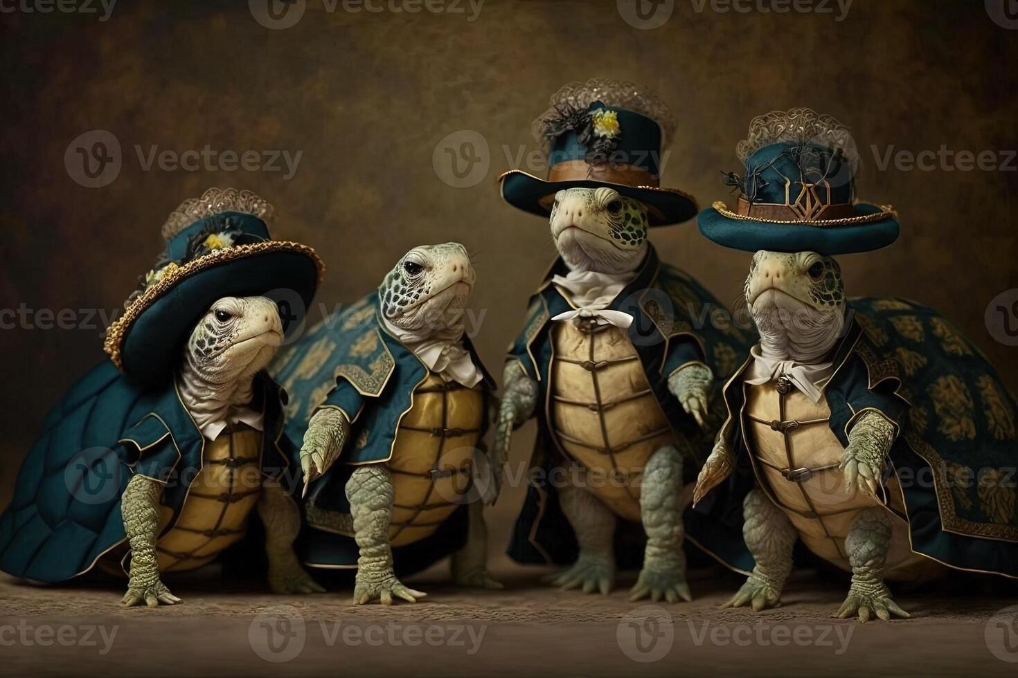 tortugas animales vestido en victoriano era ropa ilustración generativo ai foto