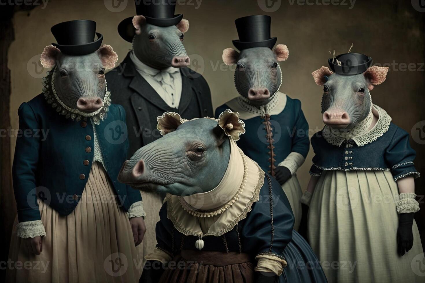 Tapir animals dressed in victorian era clothing illustration photo
