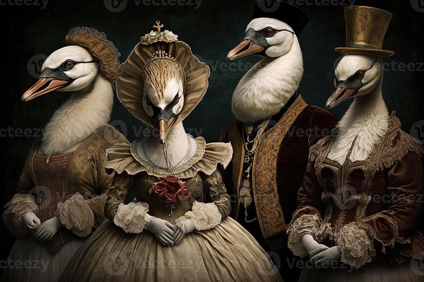 Swan animals dressed in victorian era clothing illustration photo