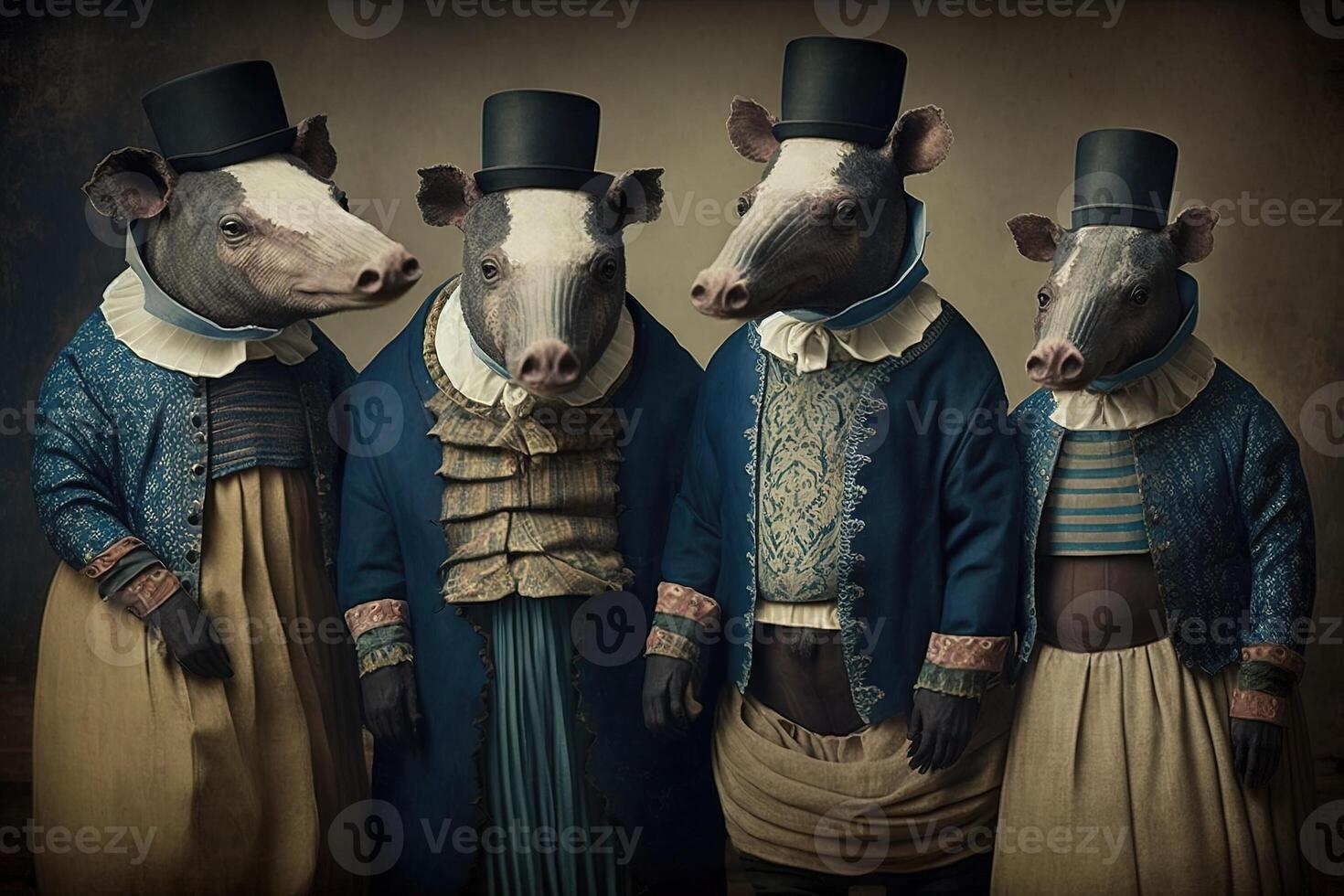 Tapir animals dressed in victorian era clothing illustration photo