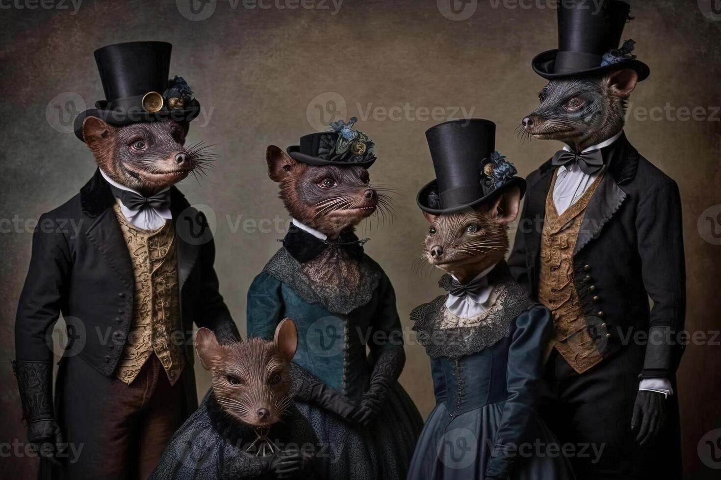Tasmanian Devil animals dressed in victorian era clothing illustration photo