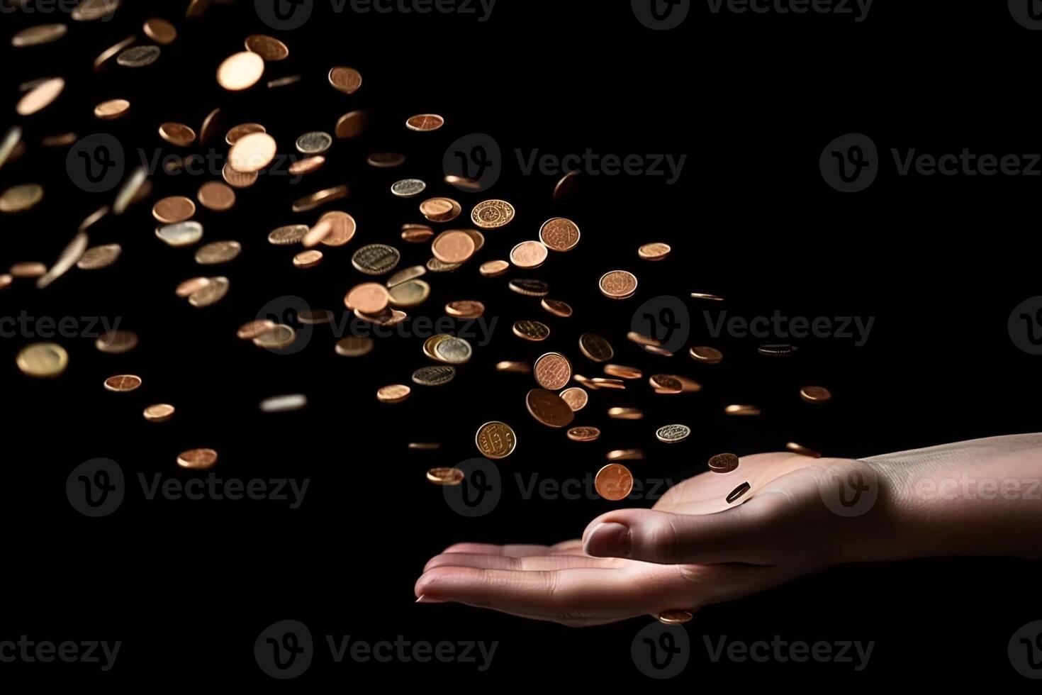 Hand with coins flying business and finance success abstract illustration photo