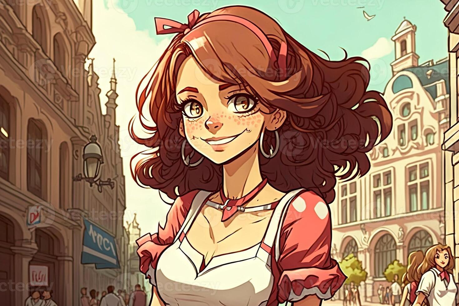 Beautiful anime manga girl in Amsterdam illustration photo