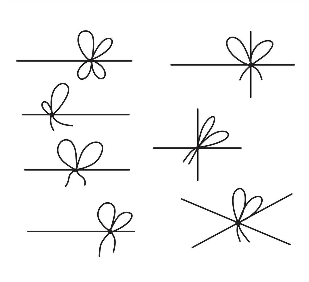 Set of rope knots, marine line black bows. Collection of simple minimal illustration vector