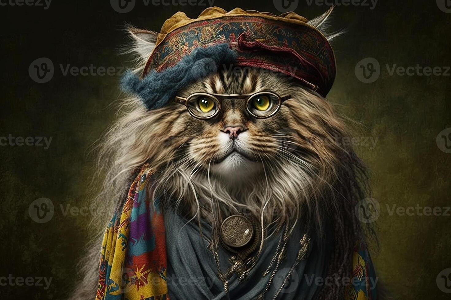 Hippie cat illustration photo