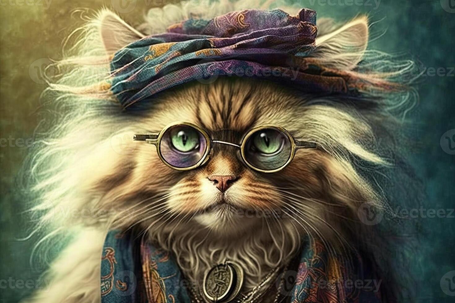 Hippie cat illustration photo