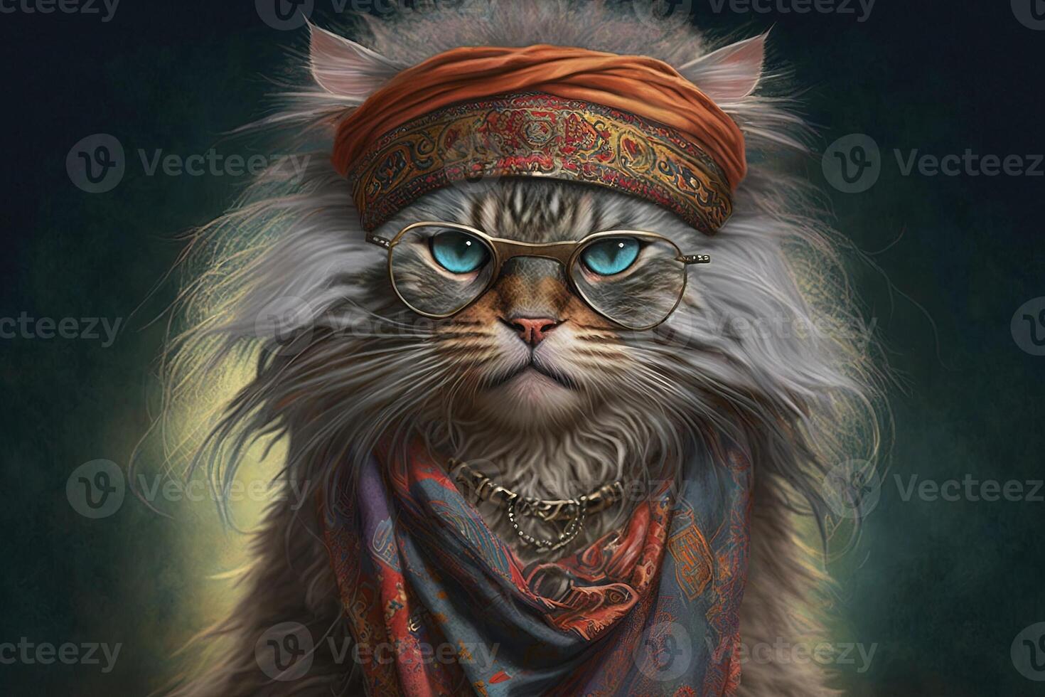 Hippie cat illustration photo