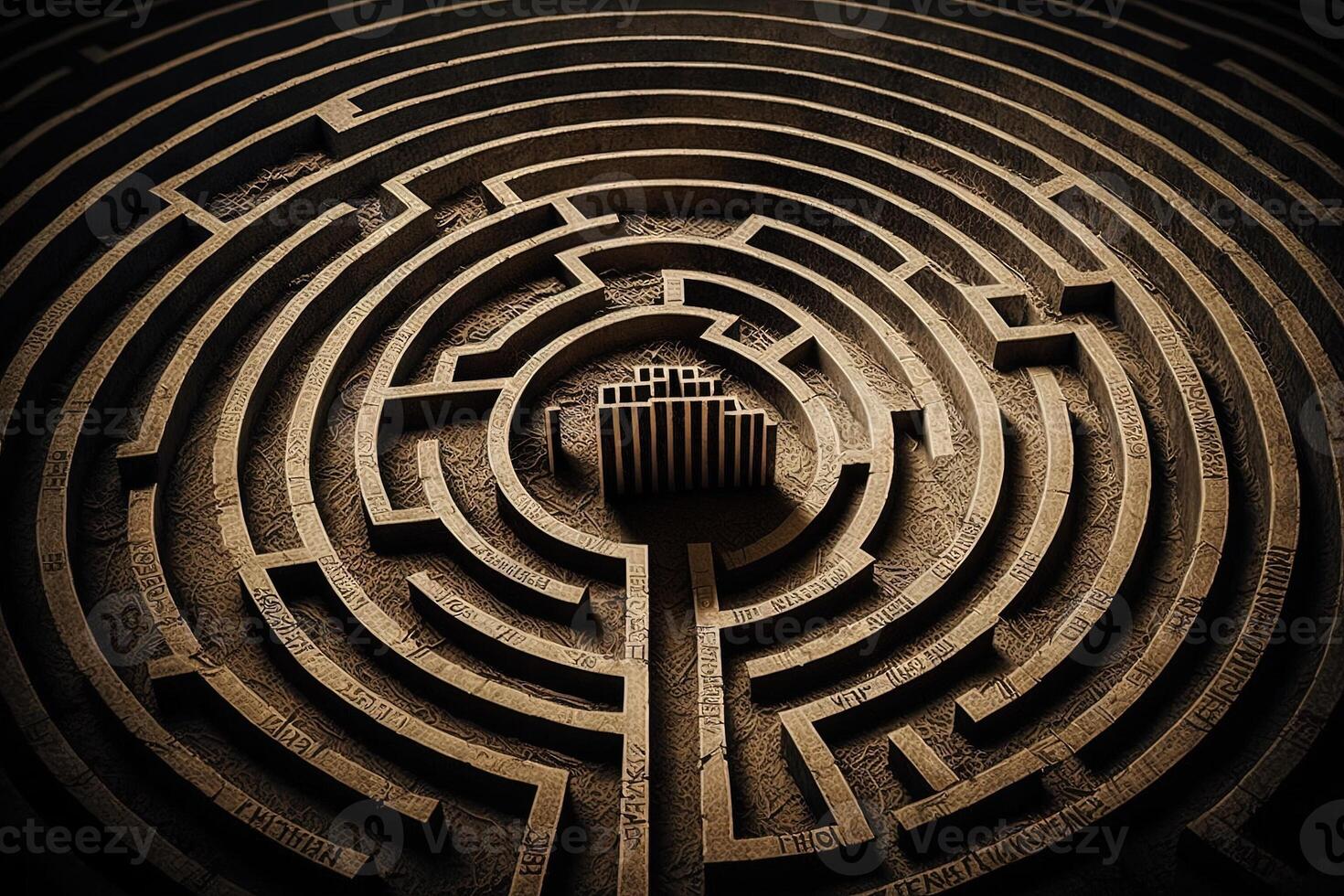 Circular maze Labyrinth, with arrows pointing towards a goal or destination, symbolizing the journey of life or personal growt illustration photo
