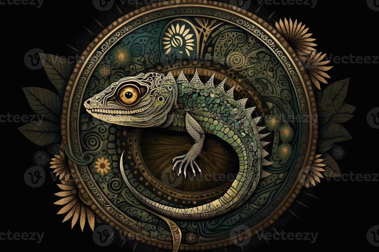 lagartija geko animal mandala fractal ilustración generativo ai foto