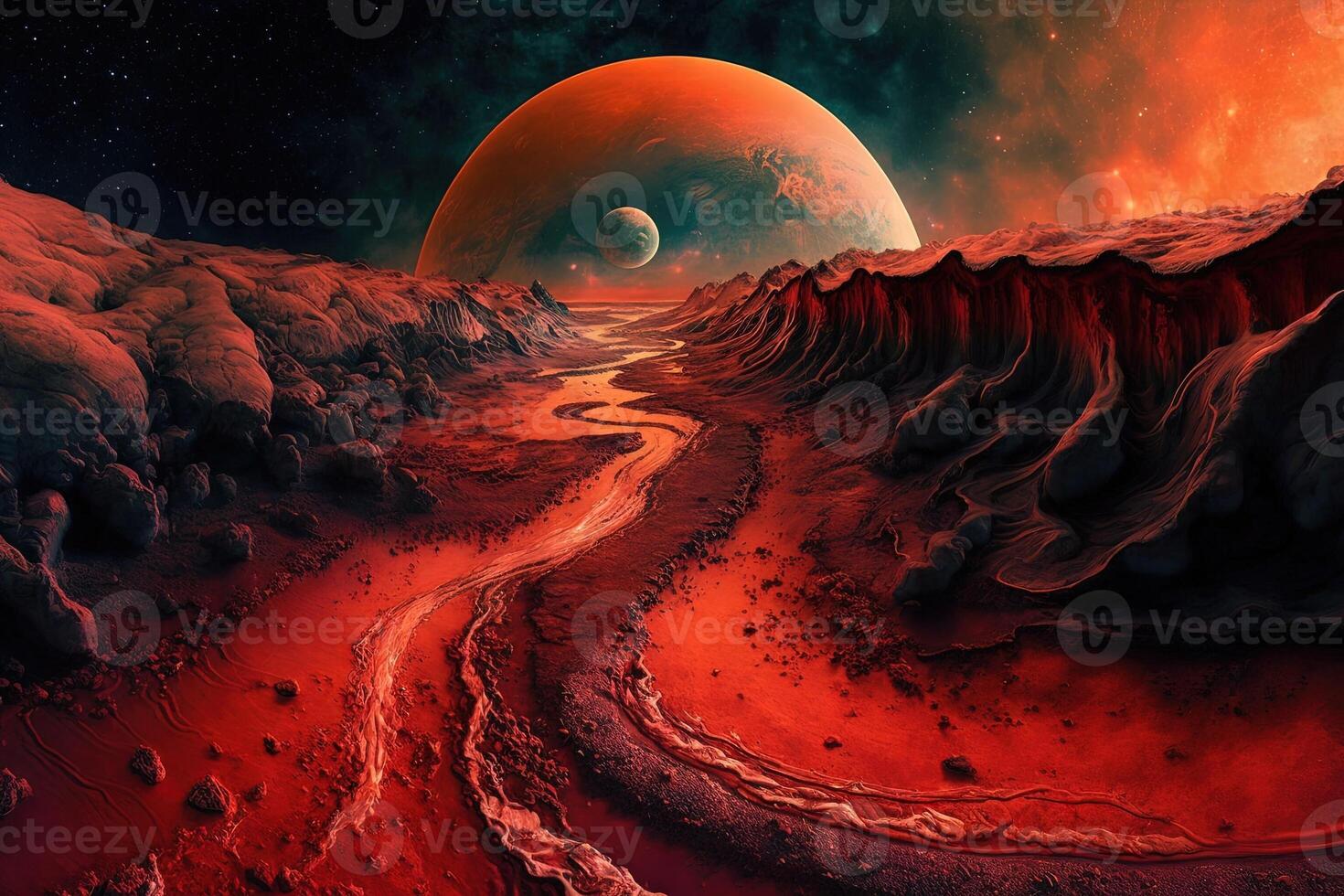 Aliens on red alien planet mars illustration photo