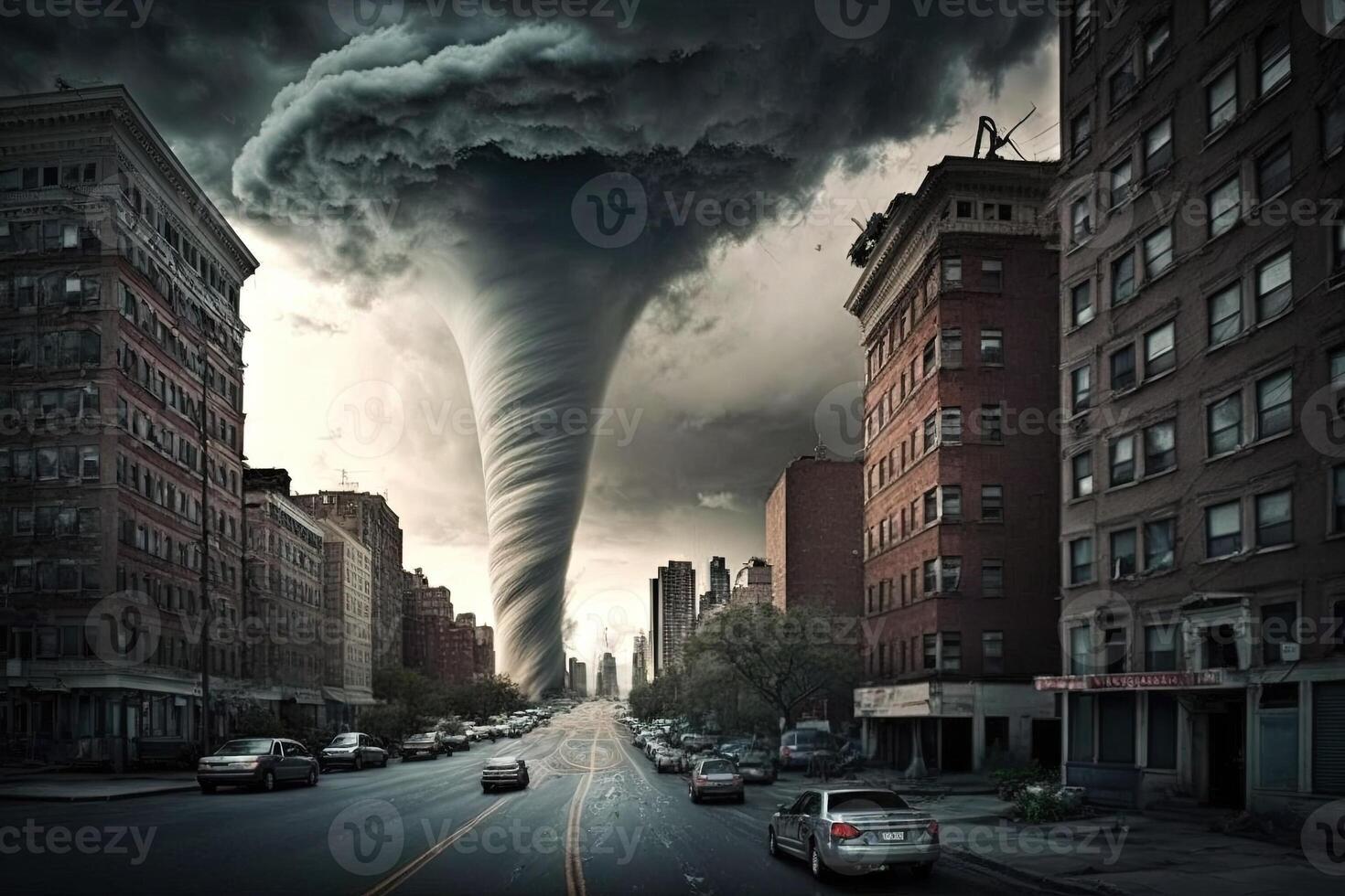 nuevo York ciudad Estados Unidos arremolinándose tornado destruir edificios huracán peligro viento tromba marina tornado tormenta natural desastre ilustración generativo ai foto