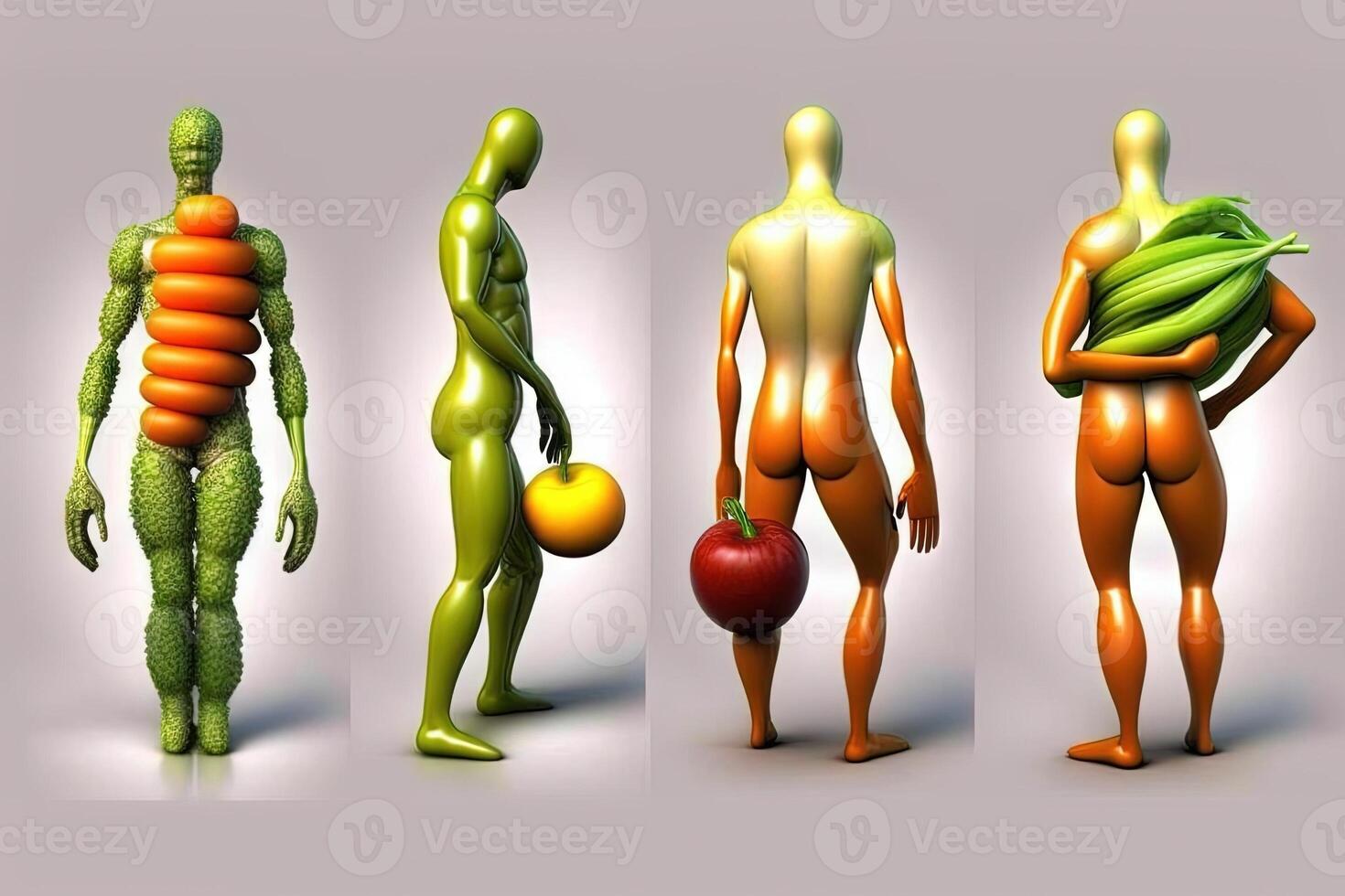 Human shape vegetable Creative diet food healthy eating concept photo of human made of fresh fruits and vegetables illustration