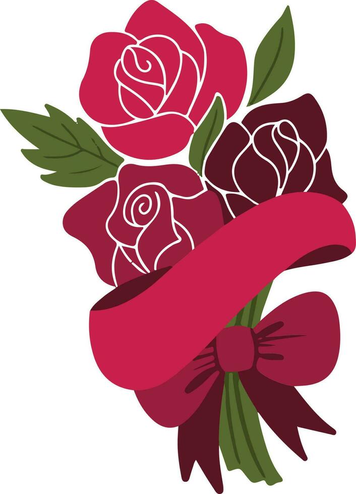 beautiful roses bouquet with ribbon isolated icon vector illustration design