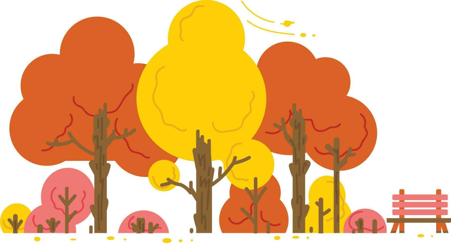 Autumn park with trees and bench. Flat style vector illustration.