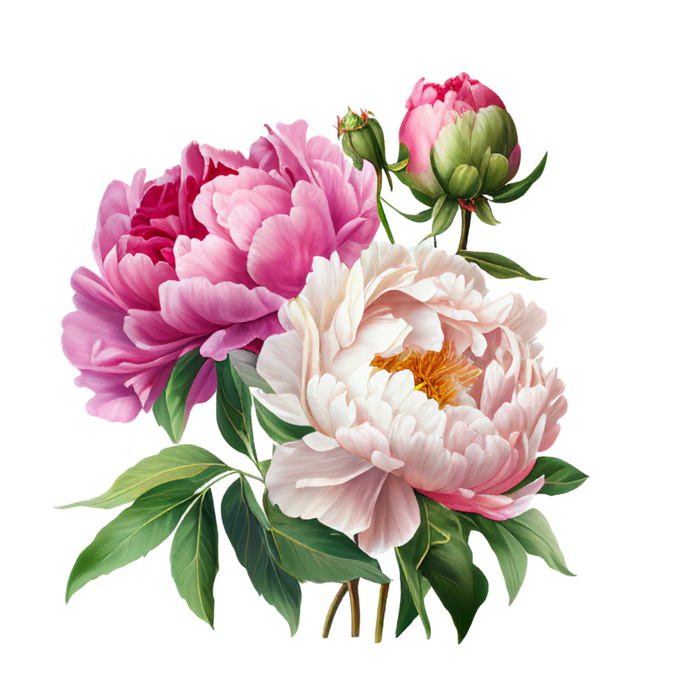 roze wit pioenen clip art heet roze rozen, Barbie roze ranonkel, wit pioen, donker orchidee, hortensia, ivoor magnolia, anjer ai generatief png