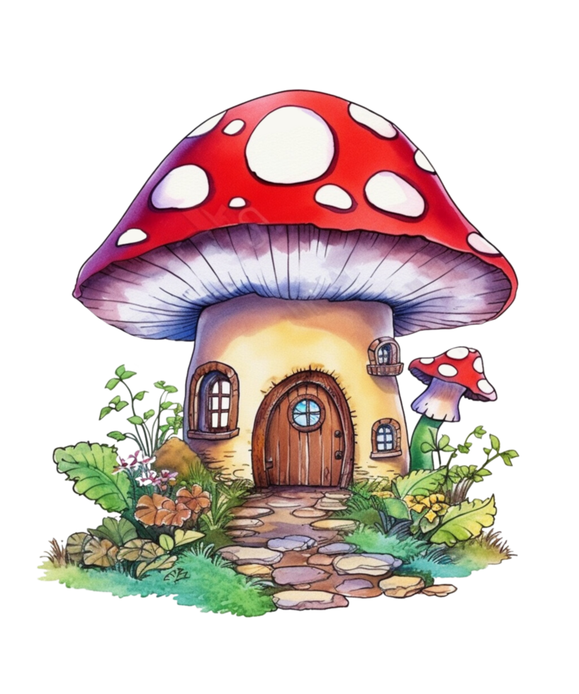 Watercolor Fairy Mushroom House png