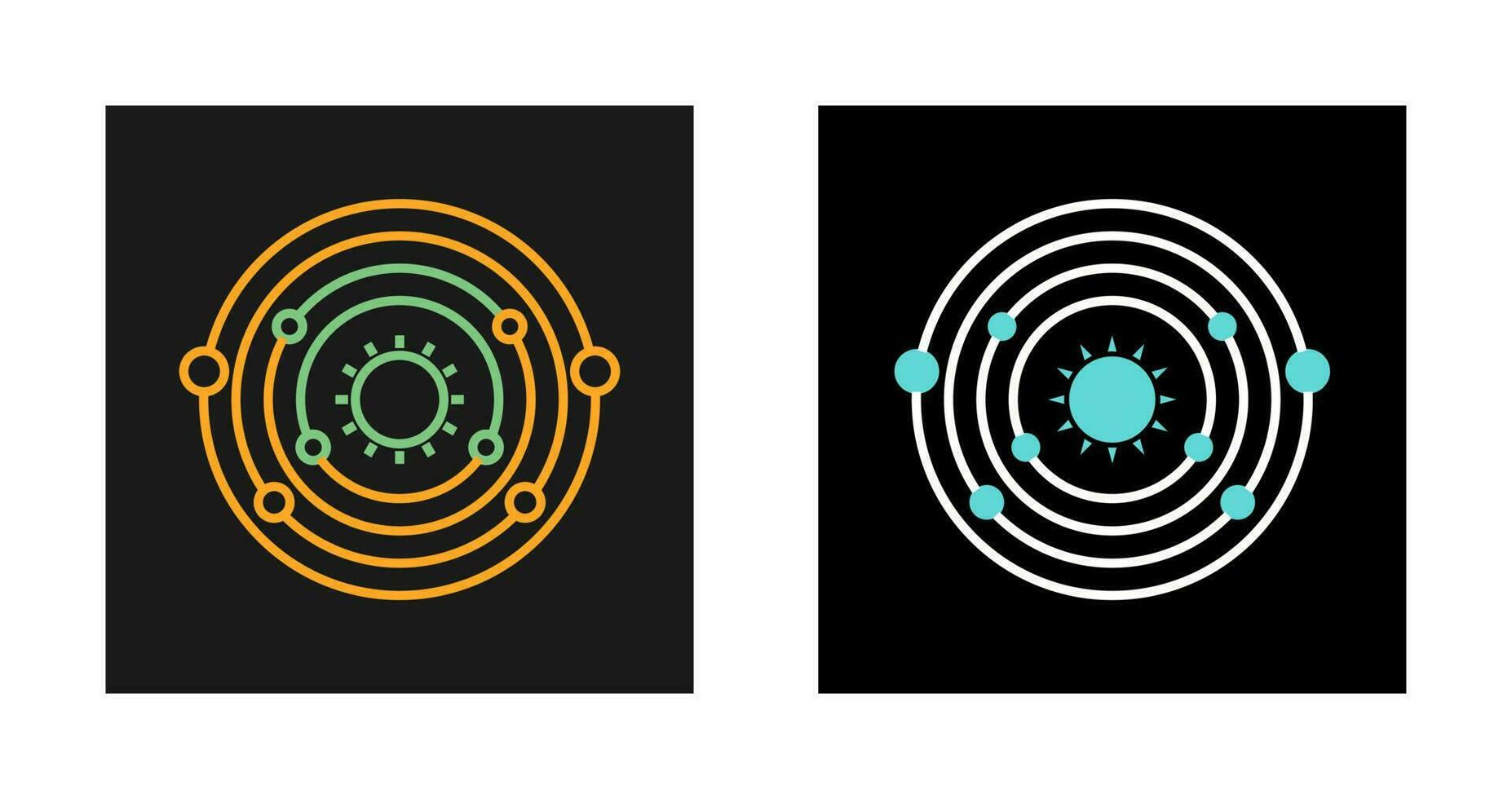 icono de vector de sol en órbita de planetas