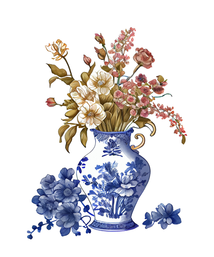 maiolica di delft blu acquerello ai generativo png