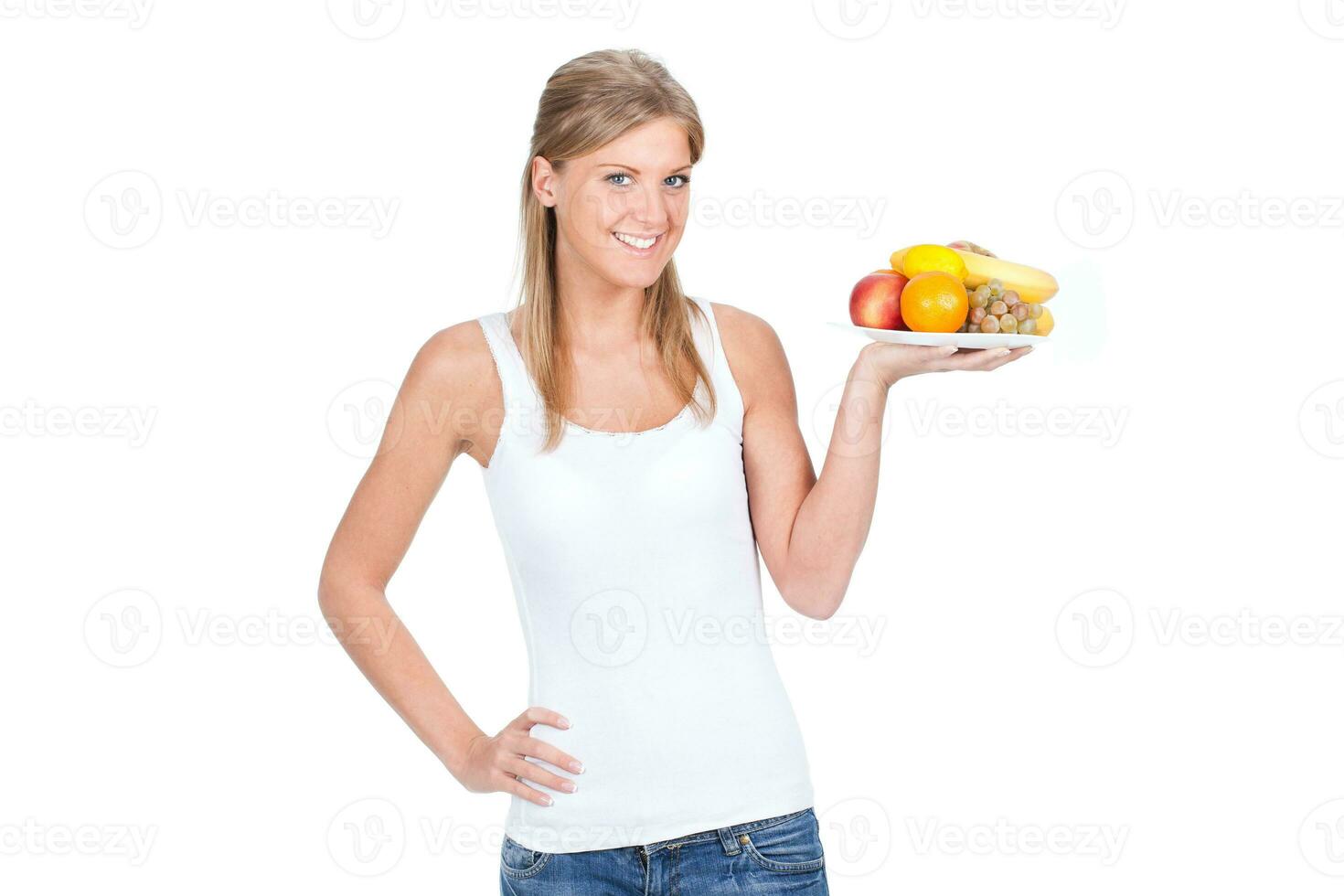 Woman promoting healthy eating habits photo