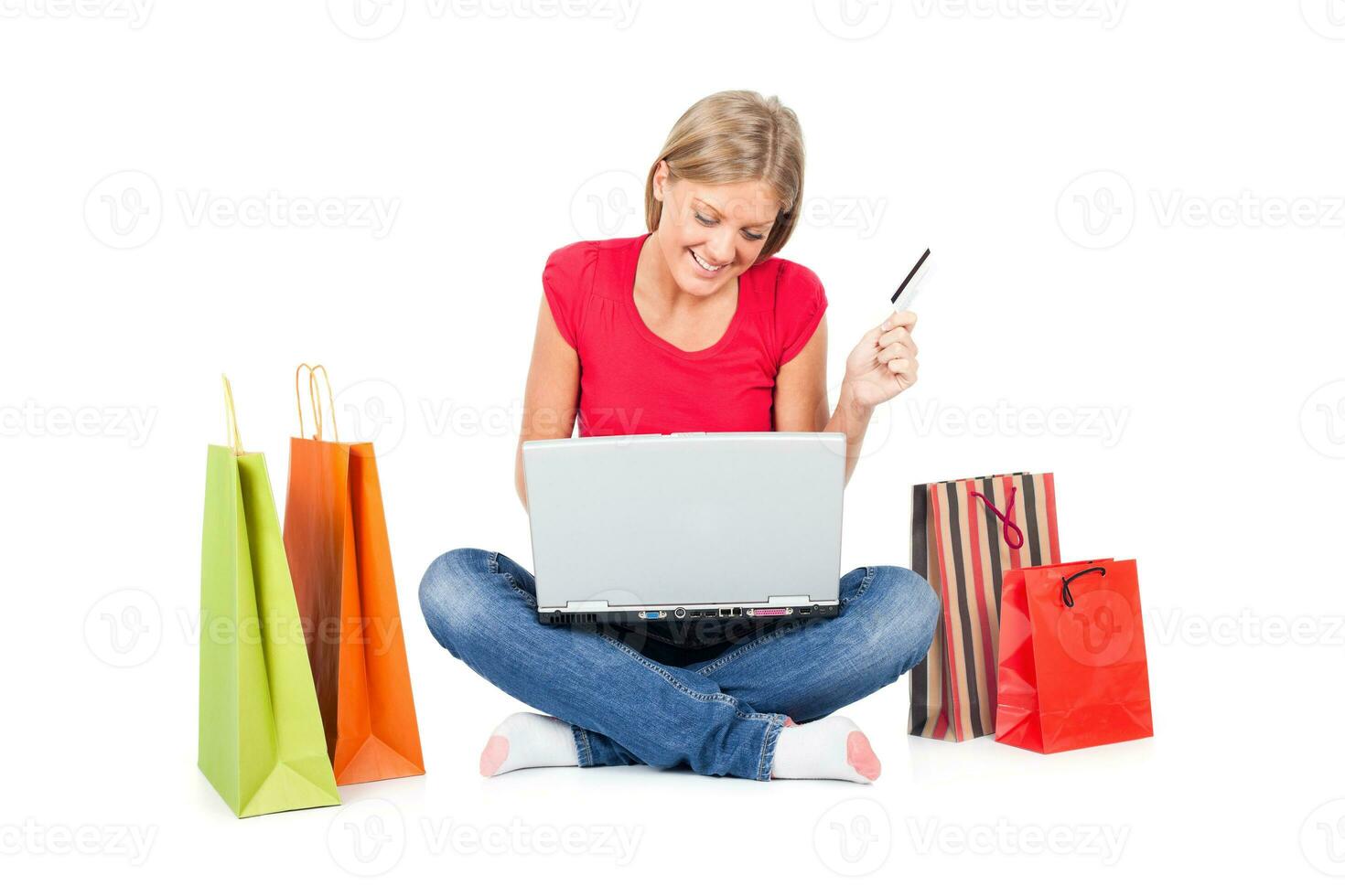 A woman shopping online photo