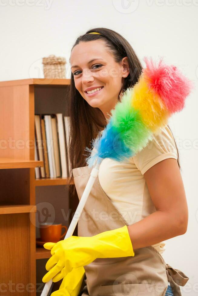 A woman cleaning the house photo