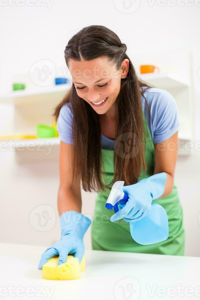 A woman cleaning the house photo