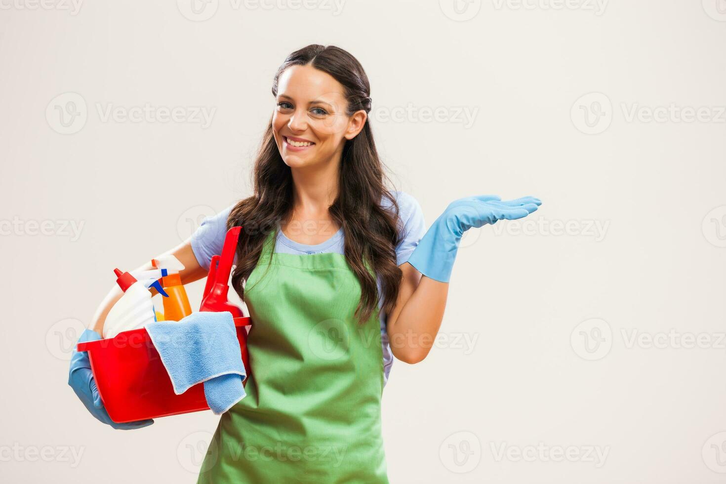 A woman who is going to clean the house photo