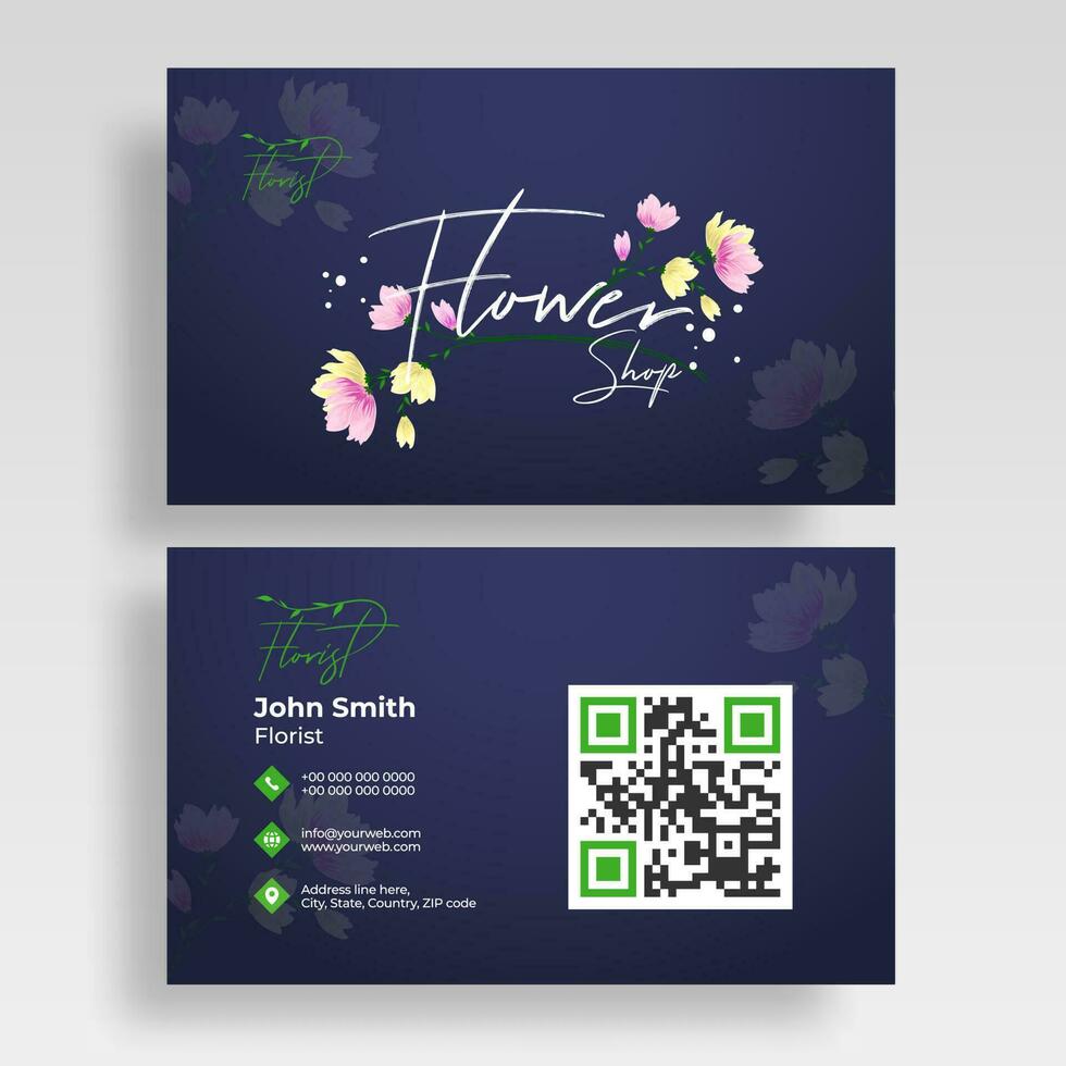 Flower Shop business card or visiting card design in front and back view. vector