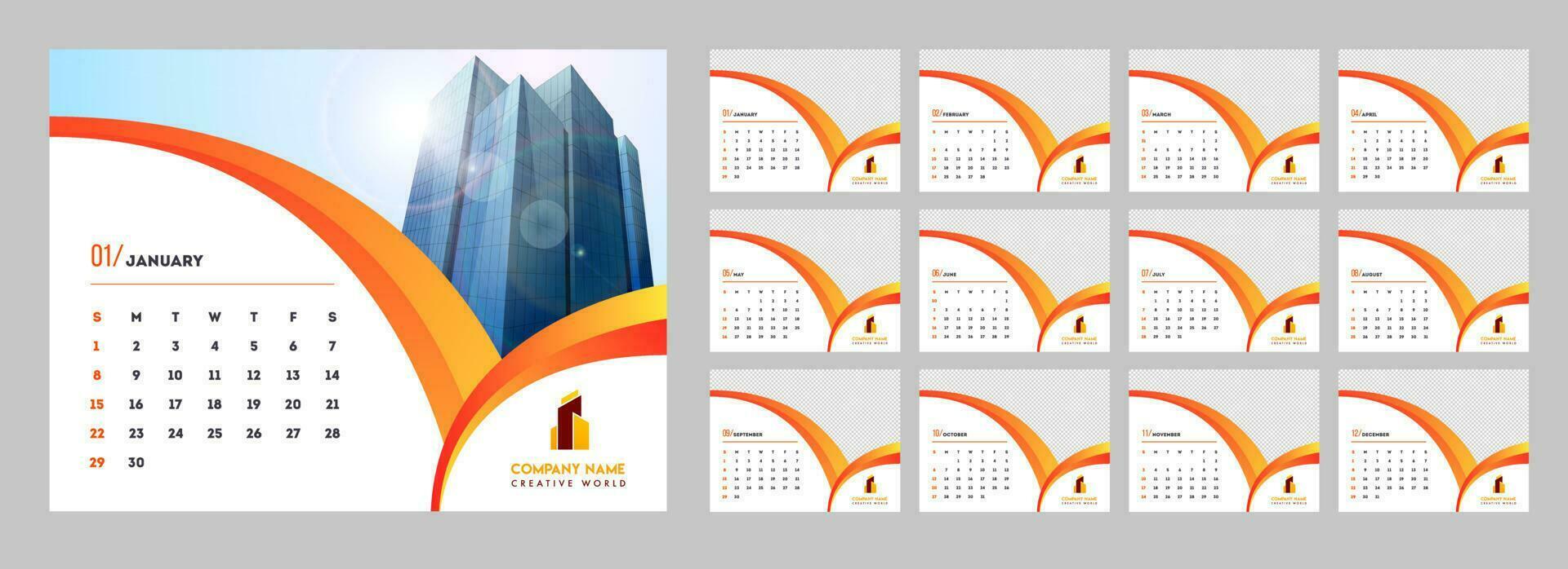 Set of 2019 monthly calendar design with space for your image. vector