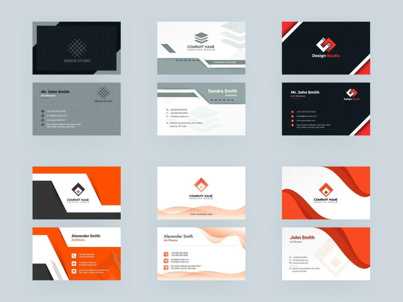 Modern Business Card or Horizontal Template Design Set in Front and Back View. vector