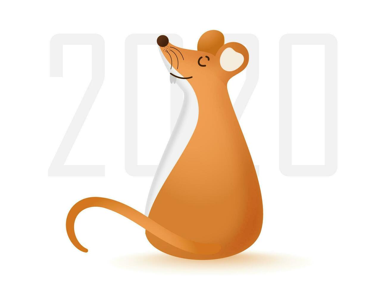 2020 Text with Brown Rat Cartoon on White Background for Chinese New Year Celebration. vector