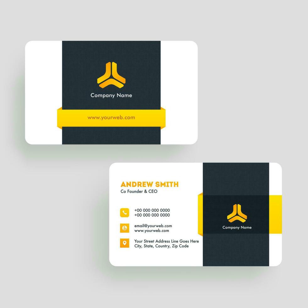 Front and back view of business card design with company details. vector