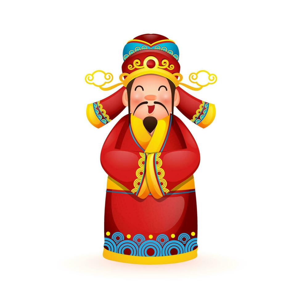 Chinese God of Wealth Standing on White Background. vector