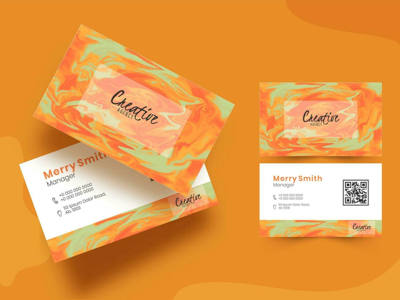 Front and back view of company card or visiting card design with abstract marble background. vector