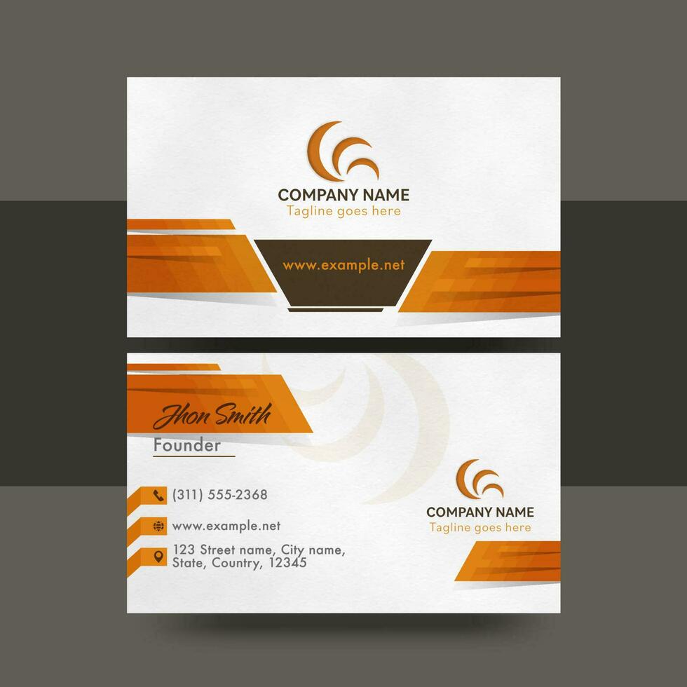 Front And Back View Of Horizontal Business Card On Grey Background. vector