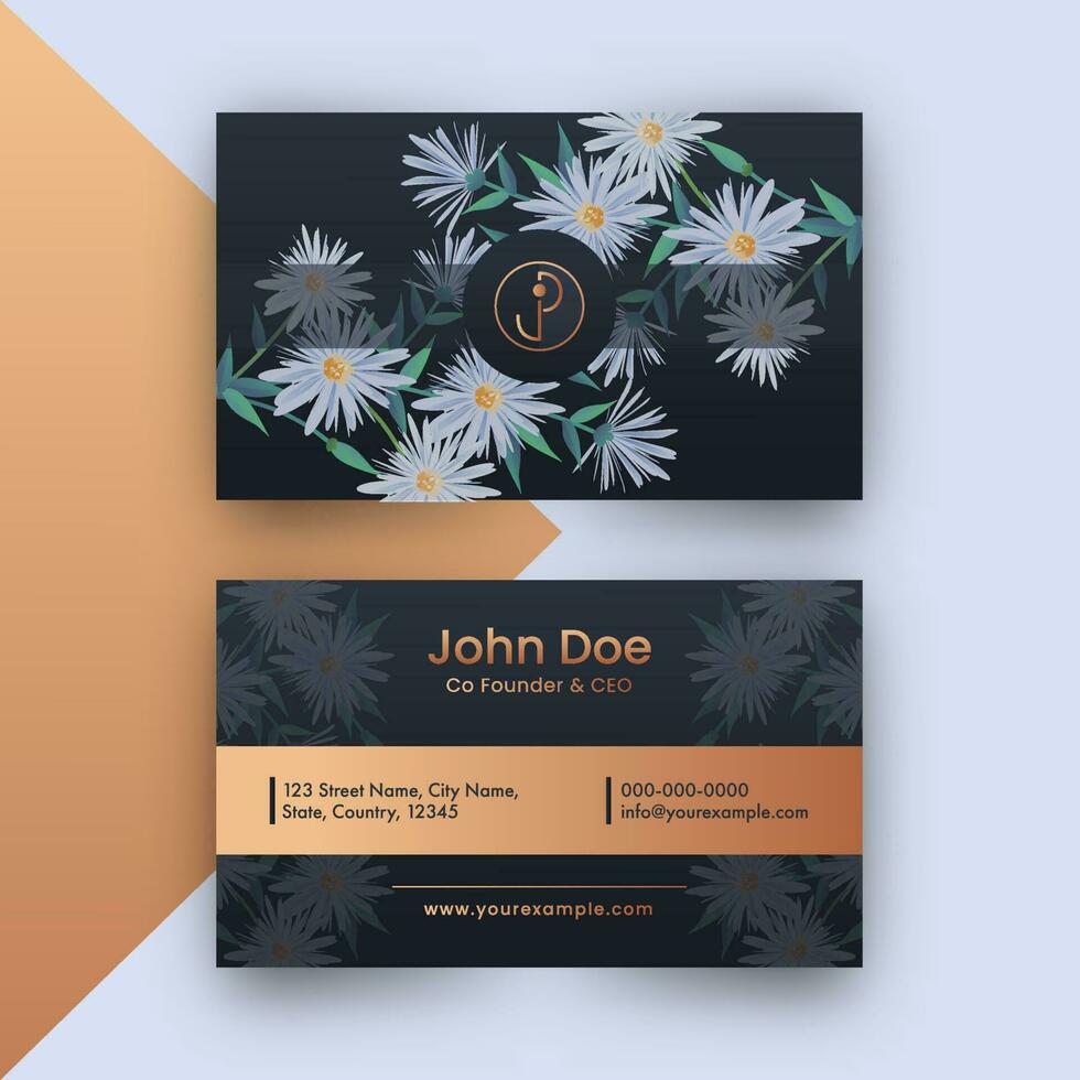 Front And Back View Of Business Card Design With Daisy Flowers. vector