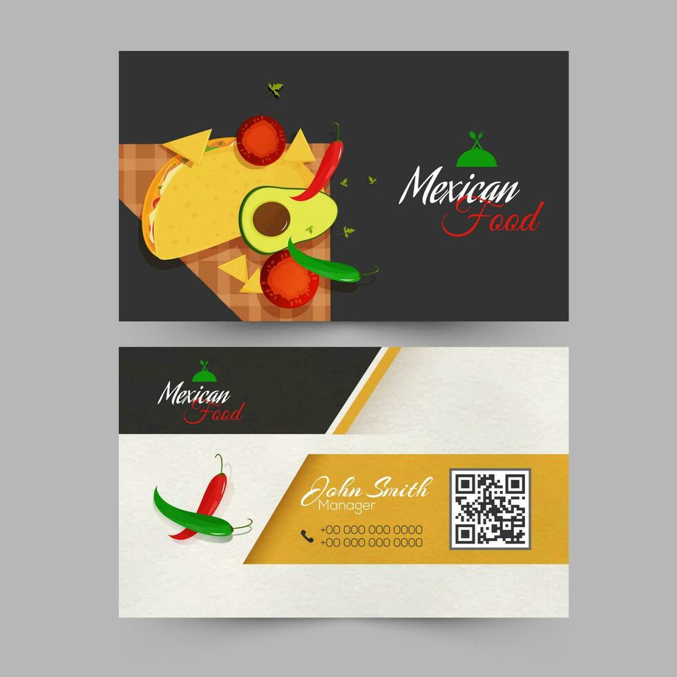 Mexican Food business card or visiting card design in front and back view. vector